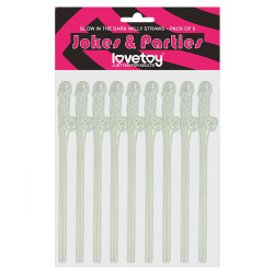 Willy Straws | Pack Of 9 | Multi-coloured or Glow In The Dark | from Lovetoy