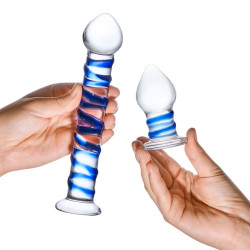 Swirly | Glass Dildo and Plug Set | Blue | from Gläs