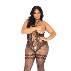 Net & Lace Cupless Halter Bodystocking | Black | UK 18 to 22 | from Leg Avenue -  - [price]